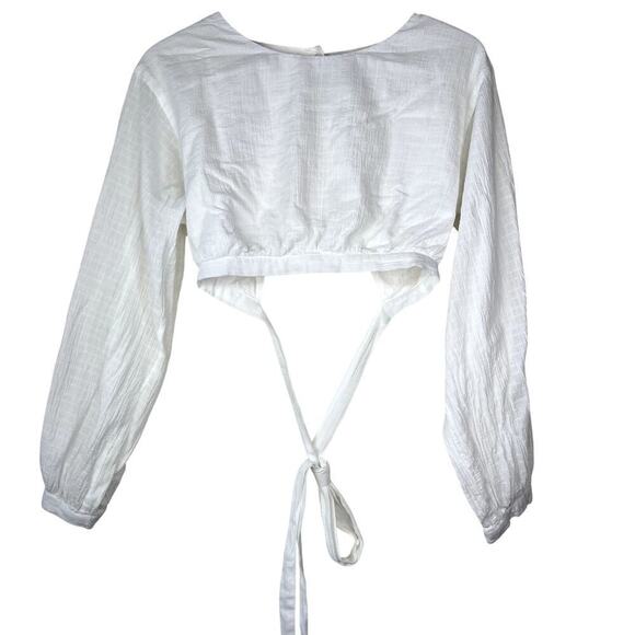 THIRD FORM Cloud Wrap Up Blouse Wrap Around Waist Cropped Open Back White 4 - Picture 2 of 5